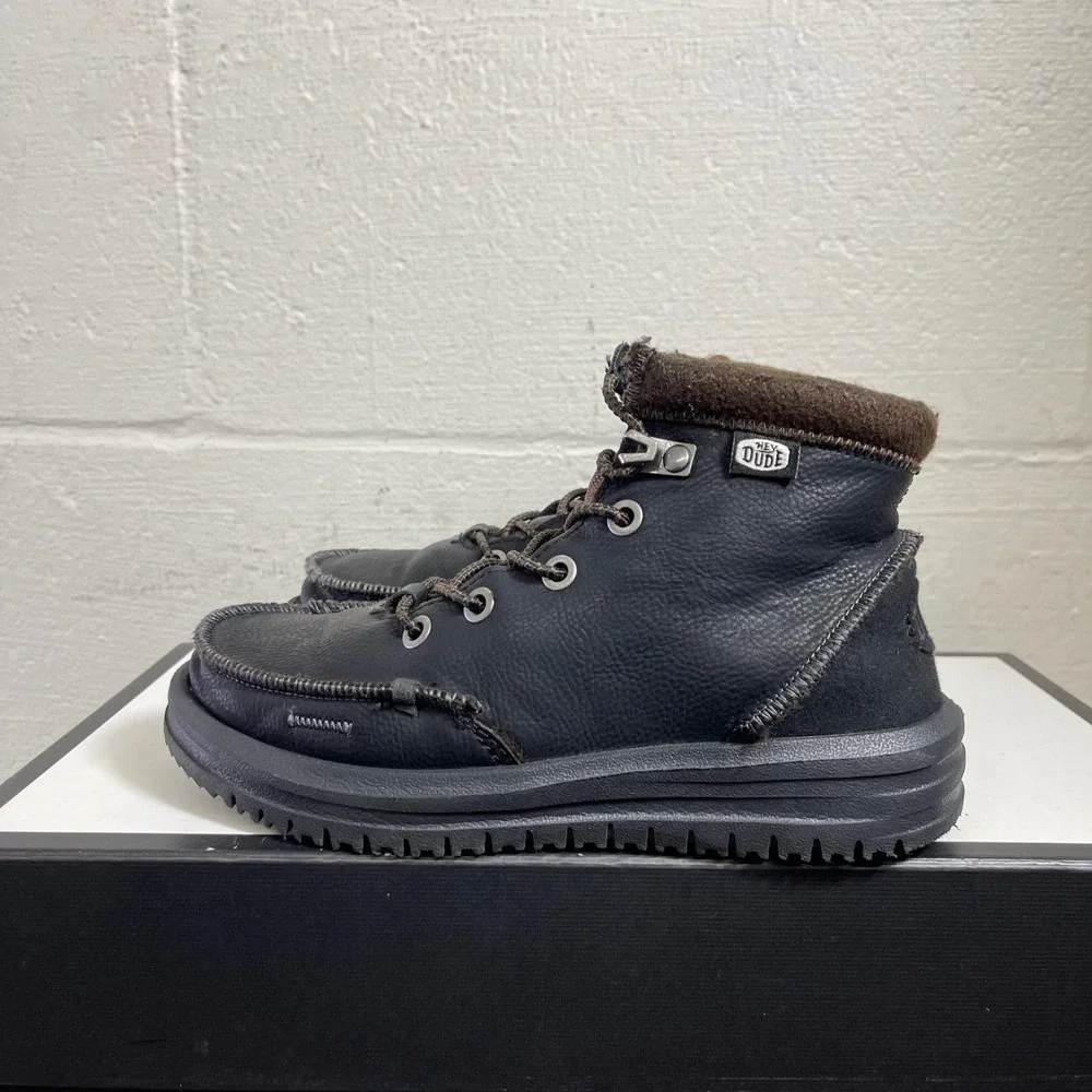 Hey Dude Bradley Boot Black Leather‎ Lace Up Kids Size 1 US/33 EU
